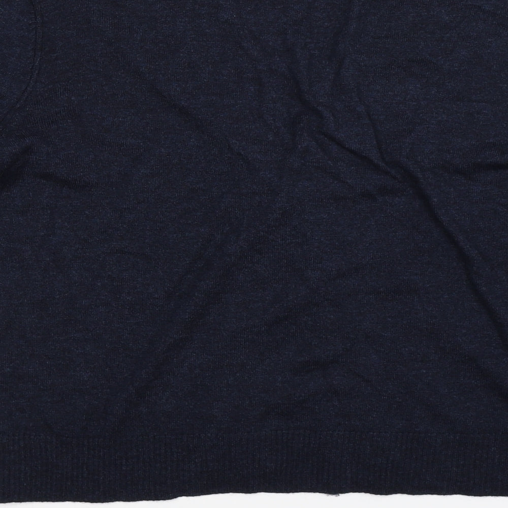 Brand and care label for Preworn women’s blue knit cardigan jumper, size M