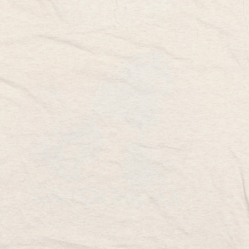 Brand and care label for Love To Lounge women’s beige basic t-shirt, size S