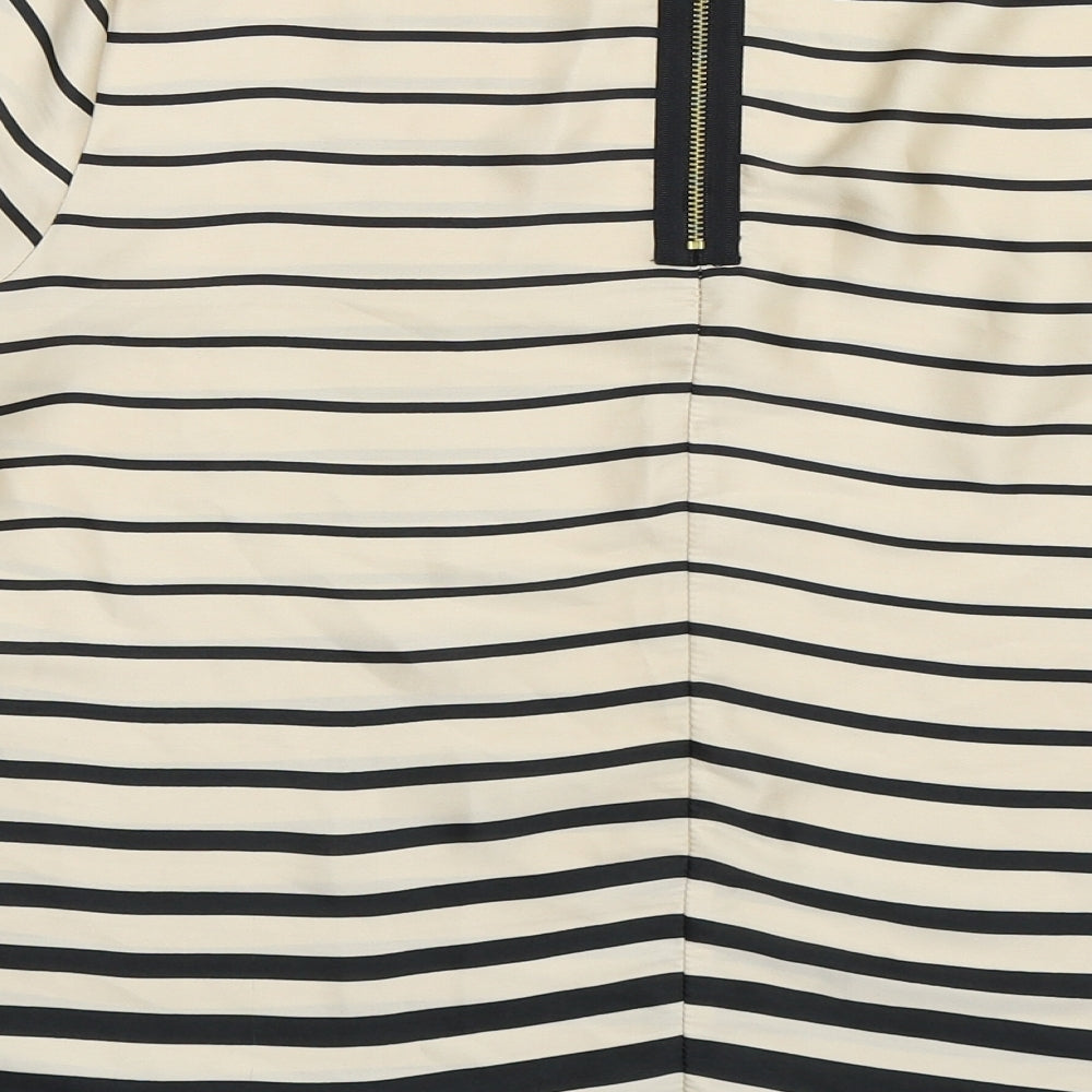 Brand and care label for Preworn women’s gold striped satin basic blouse, size UK 14