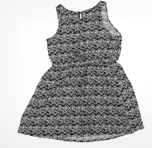 Papaya Womens Black Floral Knit Fit & Flare Size 12
