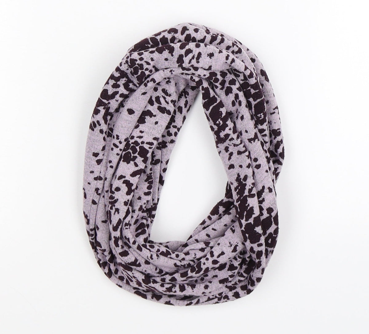 Front view of preqorn women’s purple polka dot knit scarf - inifinity scarf