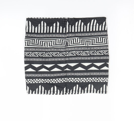 H&M Womens Black Geometric Mini Skirt Size 8