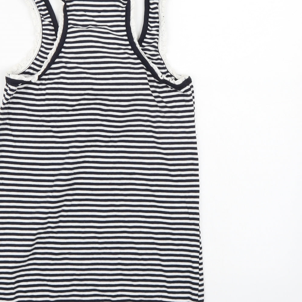 Brand and care label for Five seasons women’s blue striped camisole tank, size S