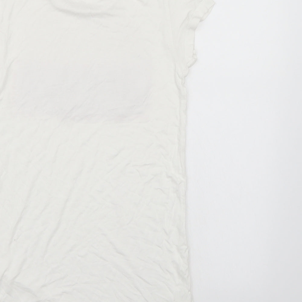 Brand and care label for Young Dimension girls’ white basic t-shirt, size 11-12, years