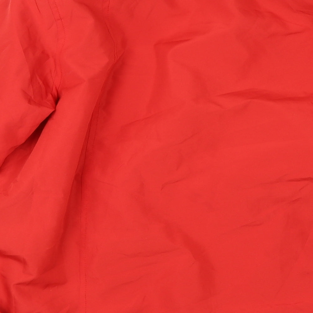 Brand and care label for Preworn women’s red windbreaker coat, size UK 14