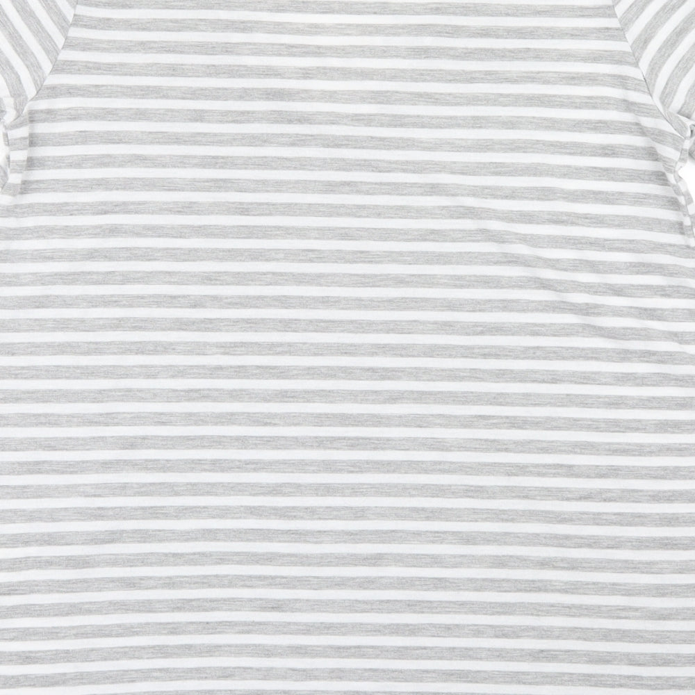 Brand and care label for Papaya women’s grey striped basic t-shirt, size M