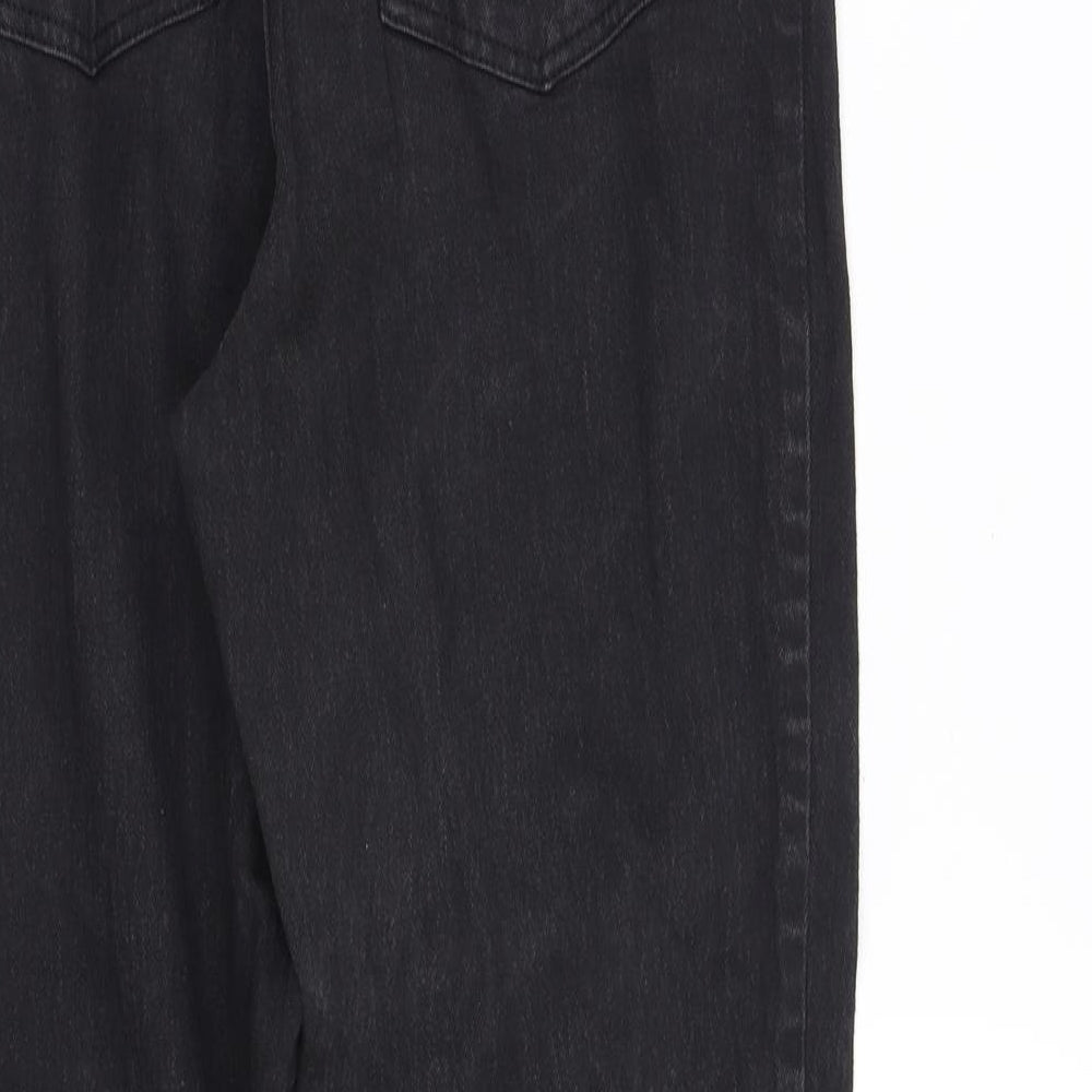 Brand and care label for women’s black straight jeans, size UK 14, 34-inch leg