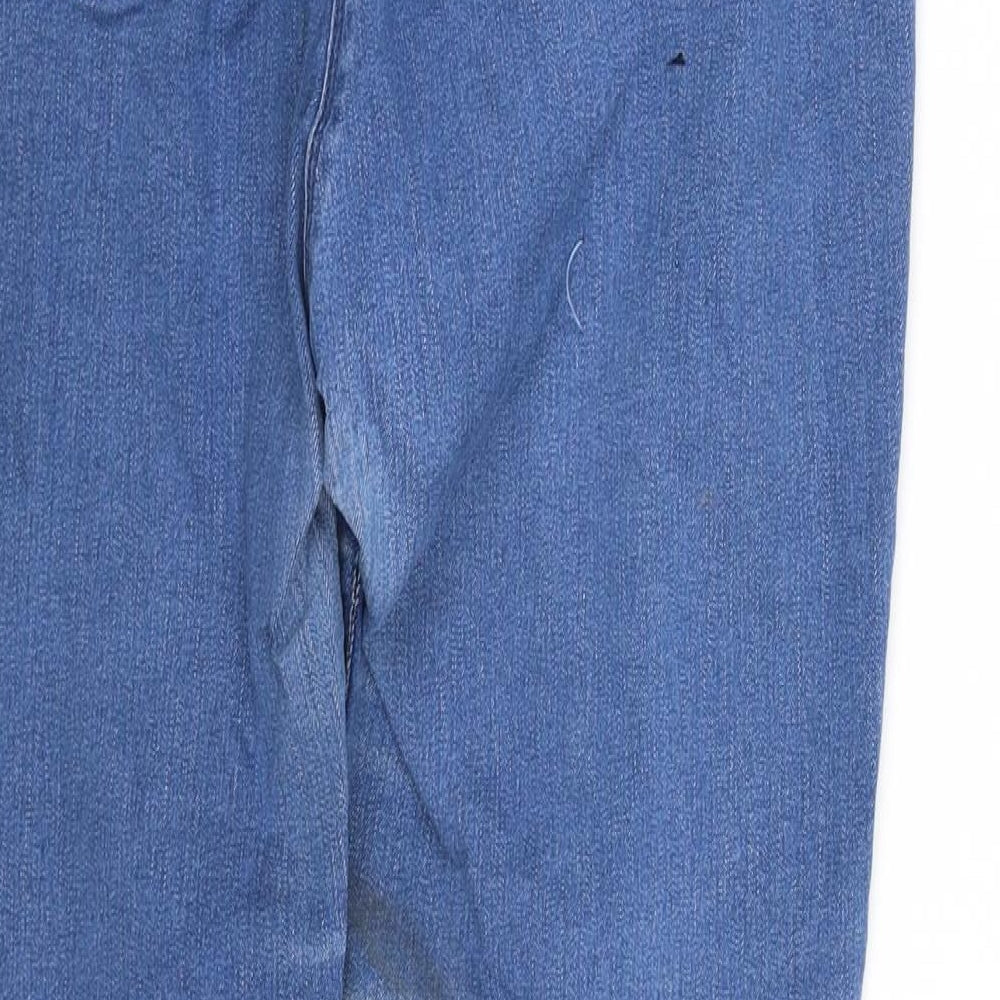 Brand and care label for M&Co women’s blue straight jeans, size UK 10, 34-inch leg