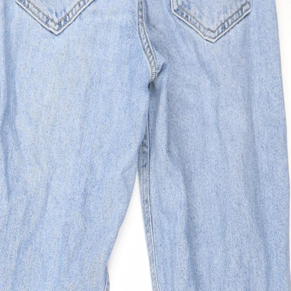 Brand and care label for New Look women’s blue straight jeans, size UK 6, 23-inch leg