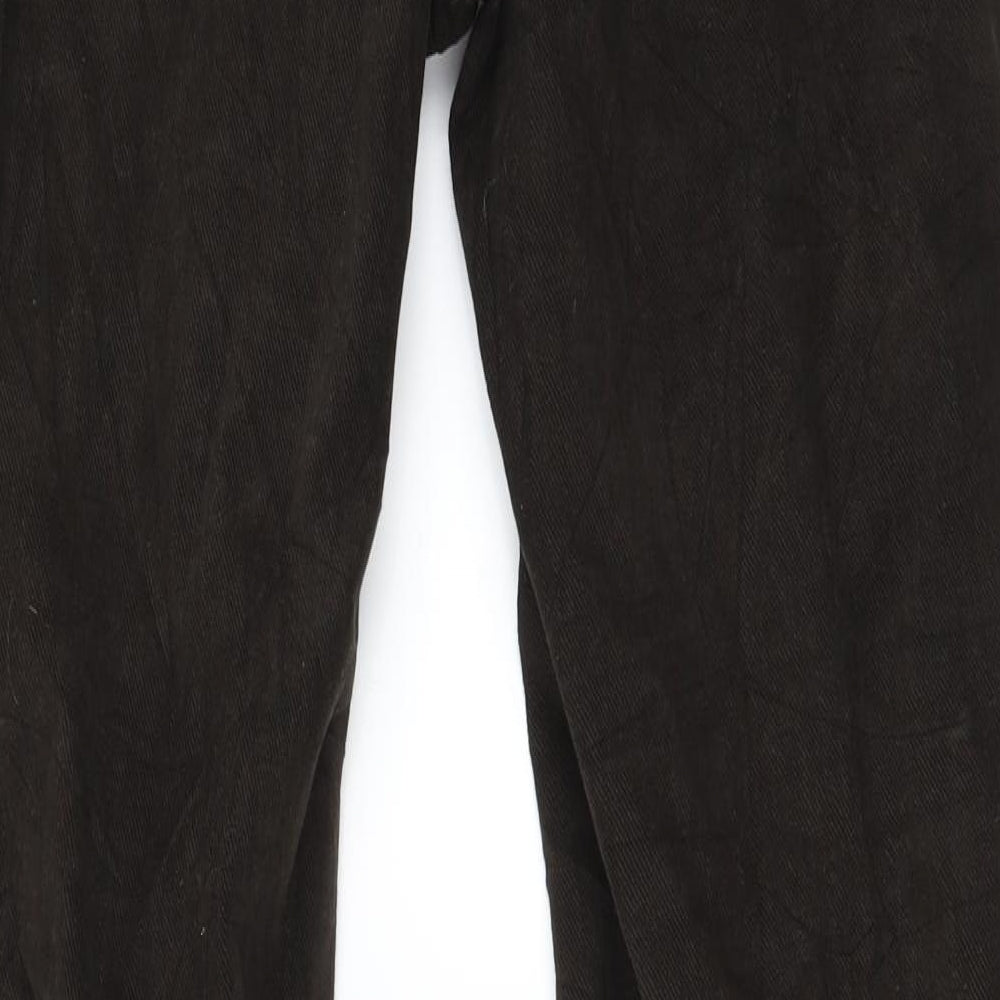 Brand and care label for women’s brown straight jeans, size UK 30, in, 27-inch leg