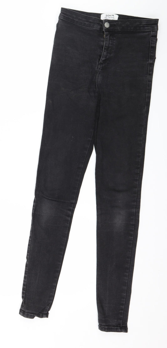 Additional front view of Miss Selfridge women’s black denim skinny jeans, size UK 8, 28-inch leg