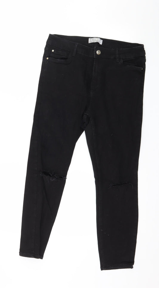 Additional front view of Denim 365 women’s black denim skinny jeans, size UK 12, 24-inch leg