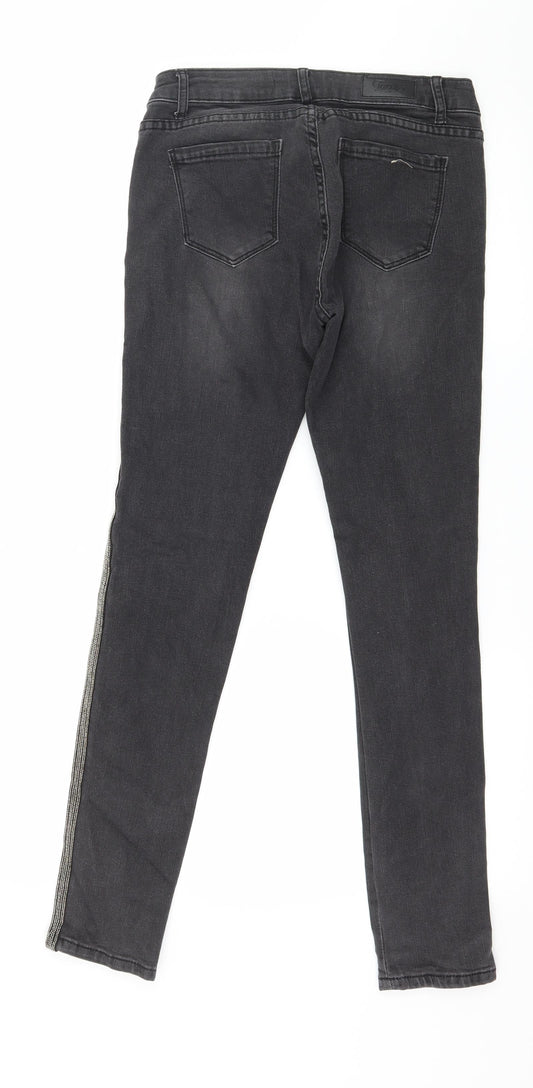 Toxik3 Womens Grey Striped Denim Skinny Jeans Size 10 L29 in