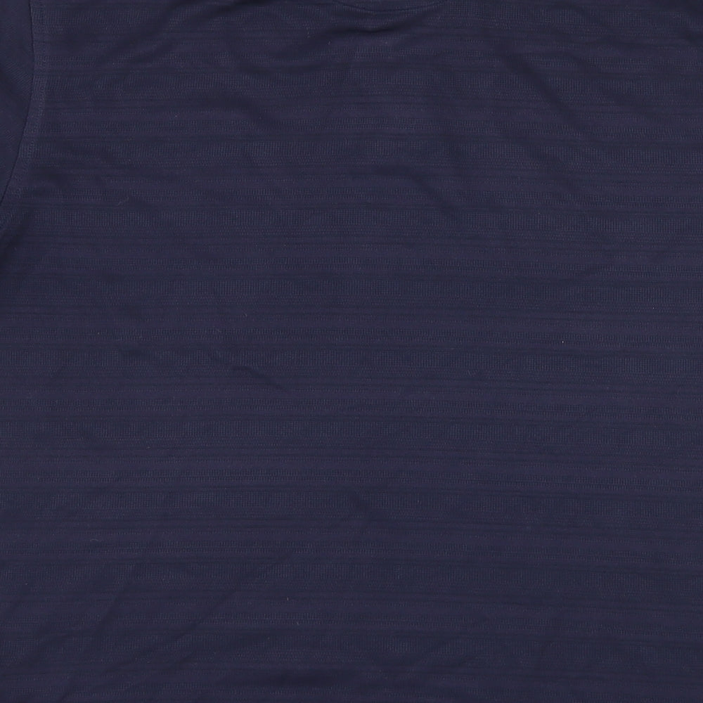 Brand and care label for Blue Harbour men’s blue jersey polo, size S