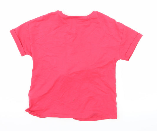 Marks and Spencer Girls Pink Jersey Basic T-Shirt Size 6-7 Years - Pom Poms