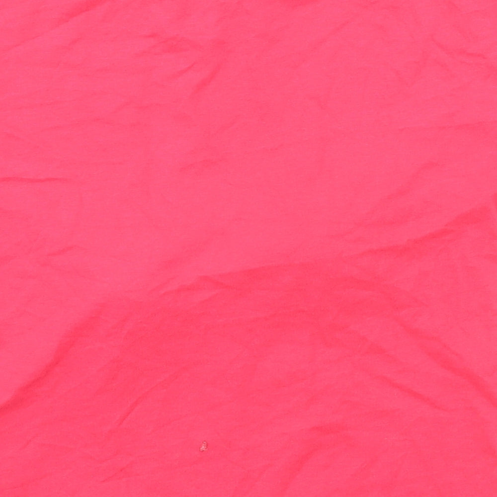 Brand and care label for Marks & Spencer girls’ pink jersey basic t-shirt, size 6-7, years - pom poms