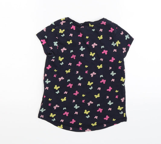 H&M Girls Blue Floral Basic T-Shirt Size 5-6 Years