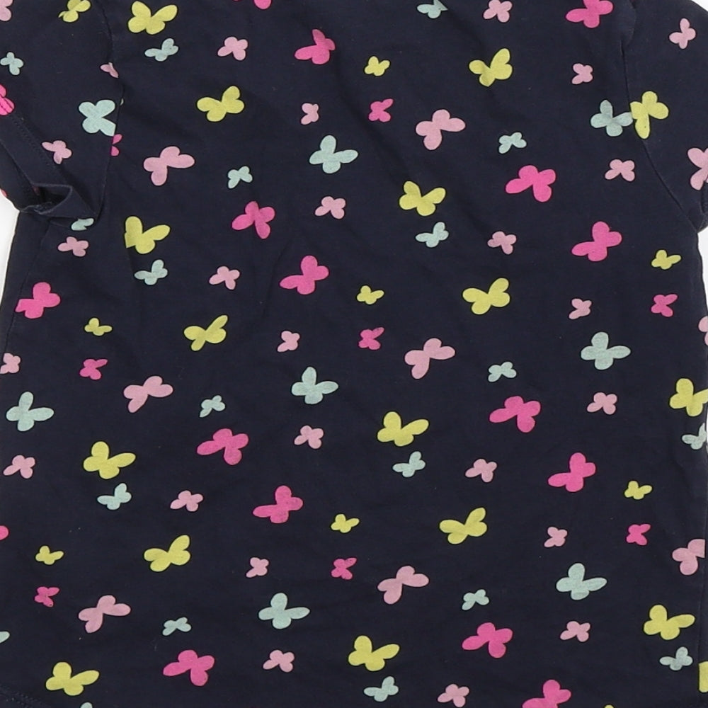 H&M Girls Blue Floral Basic T-Shirt Size 5-6 Years