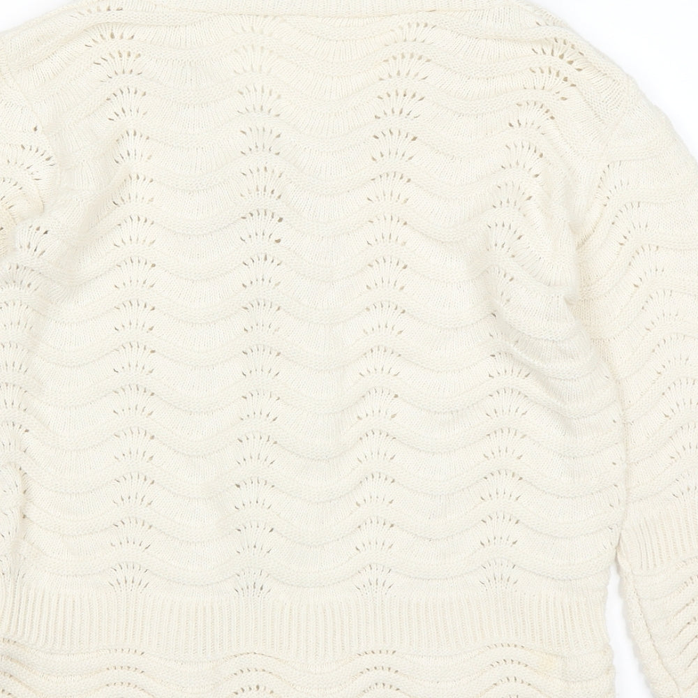 Brand and care label for Wardrobe women’s white cardigan jumper, size UK 12