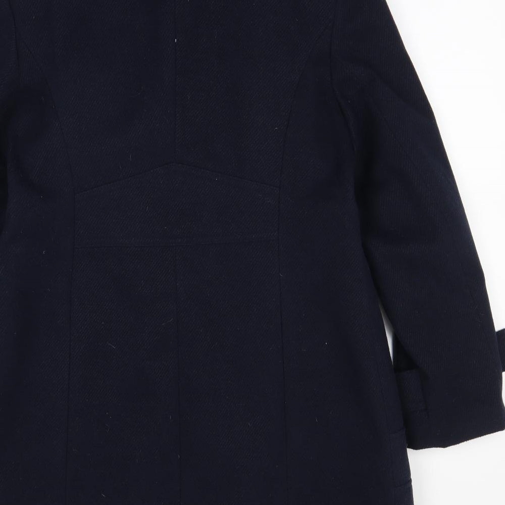 Brand and care label for Bonmarché women’s blue jacket coat, size UK 12