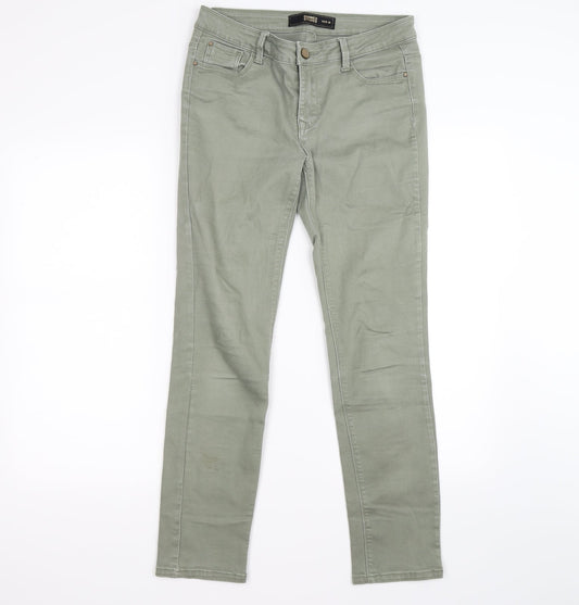 Additional front view of dunned women’s green denim skinny jeans, size UK 10, 27-inch leg