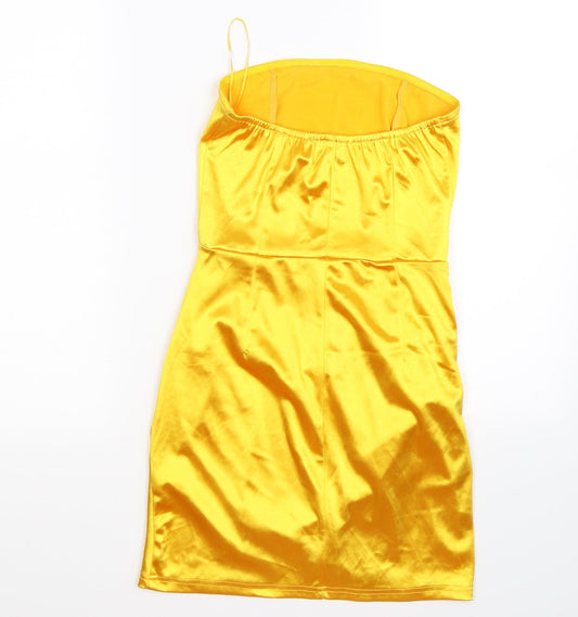 In the Style Womens Yellow Satin Wrap Dress Size 8