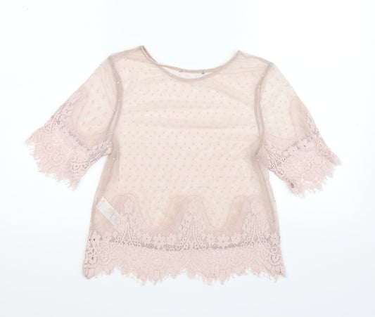 New Look Womens Pink Floral Lace Basic T-Shirt Size 10