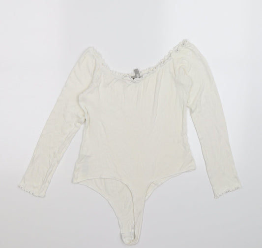 ASOS Womens White Knit Bodysuit One-Piece Size 10