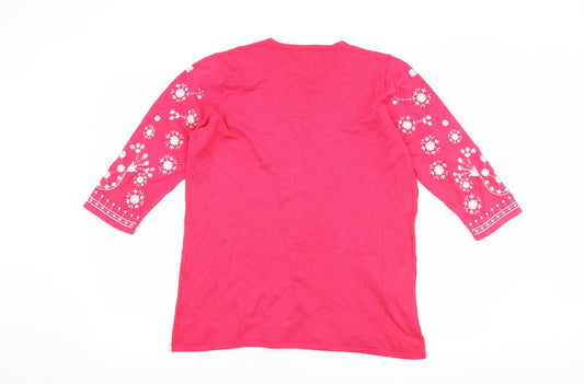 Text Womens Pink Floral Basic T-Shirt Size L