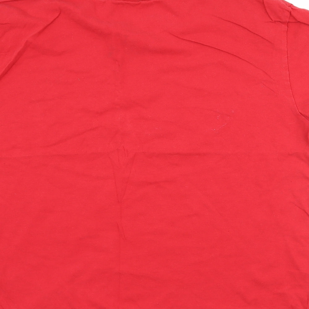 Brand and care label for Fred & Boston men’s red t-shirt, size 2XL, - graphic