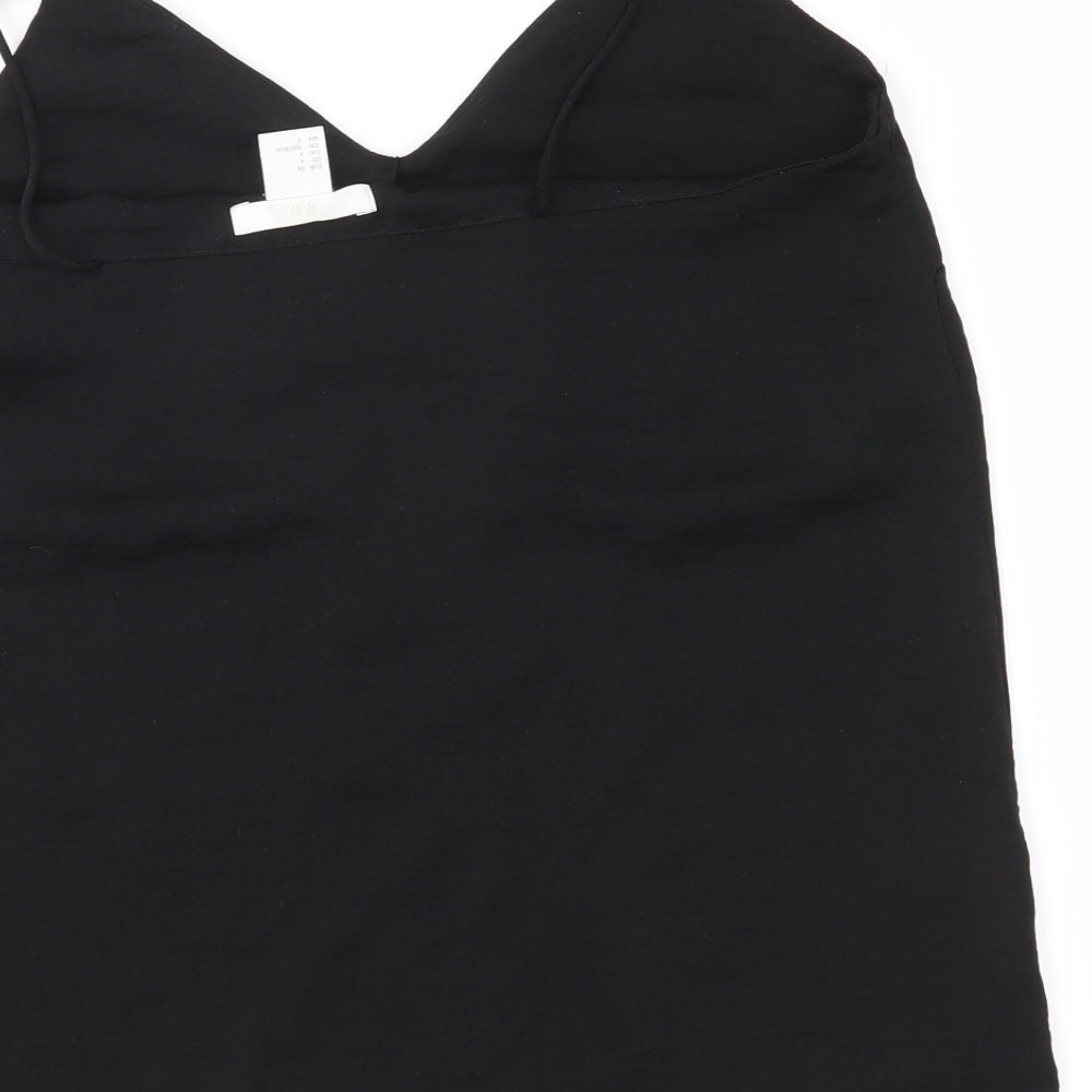 Brand and care label for H&M women’s black camisole blouse, size UK 6