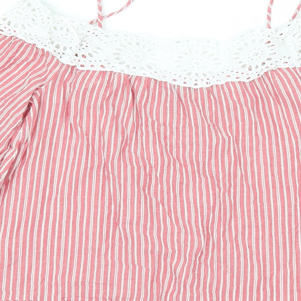 Brand and care label for Papaya women’s red striped tunic blouse, size UK 8