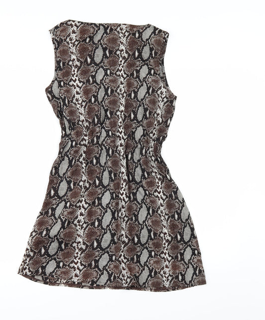 MELA LOVE LONDON Womens Brown Animal Print A-Line Size 10