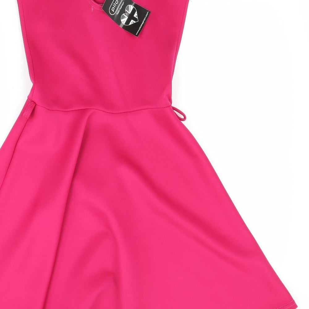Brand and care label for Pilot women’s pink tunic tank, size UK 8