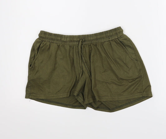 Additional front view of Atmosphere women’s green paperbag shorts, size UK 10
