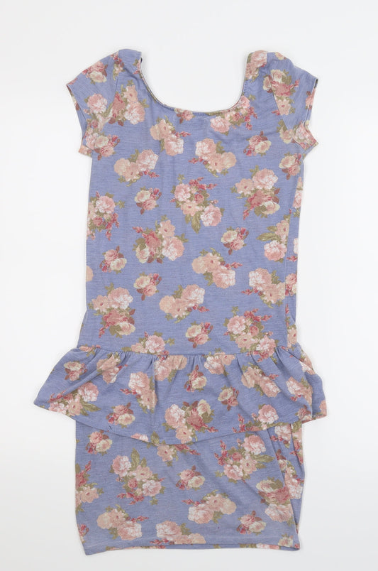 Pull and Bear Womens Blue Floral A-Line Size M