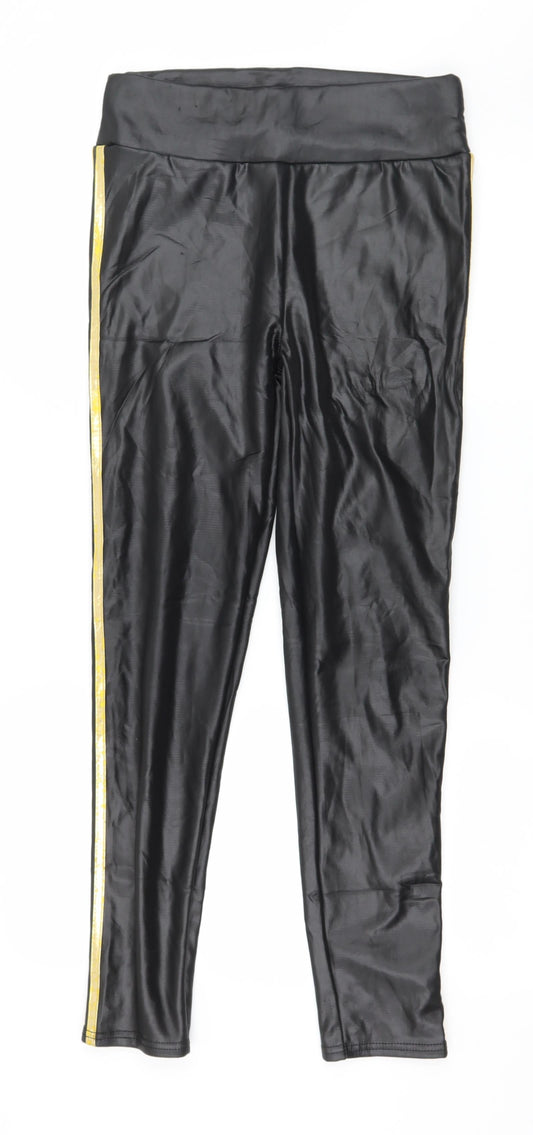 Preworn Womens Black Striped Capri Leggings Size 30 in L28 in