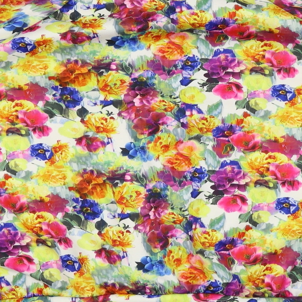 Brand and care label for women’s multicoloured floral full zip sweatshirt, size UK 14