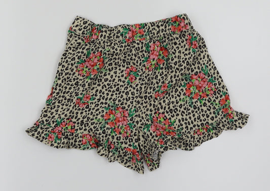 NEXT Girls Gold Animal Print Cut-Off Shorts Size 7 Years - Floral