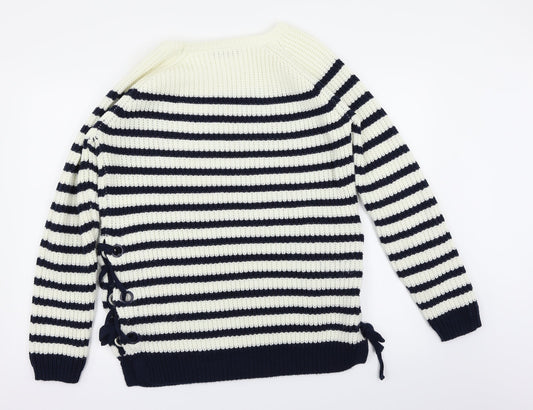 Very Womens White Striped Pullover Jumper Size 12