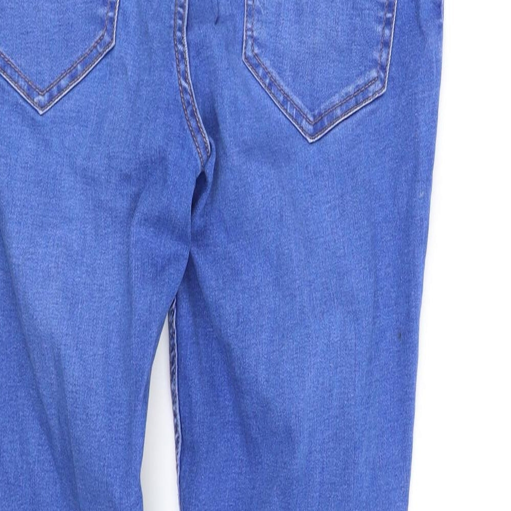 Brand and care label for women’s blue straight jeans, size UK 10, 28-inch leg