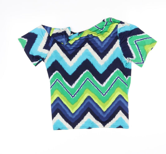 BASSINI Womens Blue Geometric Basic Blouse Size 12