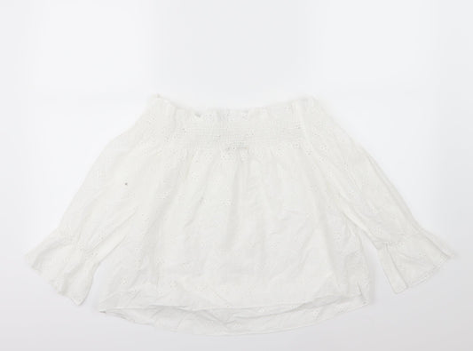 Select Womens White Floral Basic Blouse Size 8