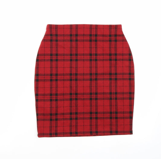 Newlook Womens Red Check A-Line Skirt Size 6