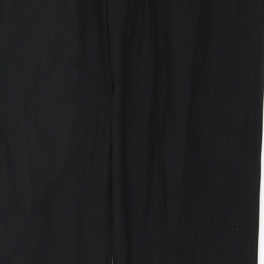 Brand and care label for Preworn men’s black trousers, size 36, in, 31-inch leg