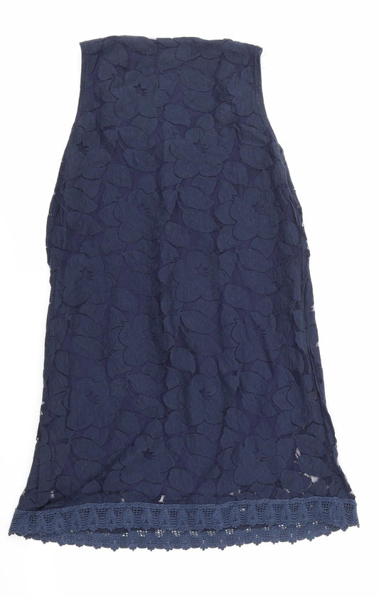 Ravi Famous Womens Blue Lace Basic T-Shirt Size S