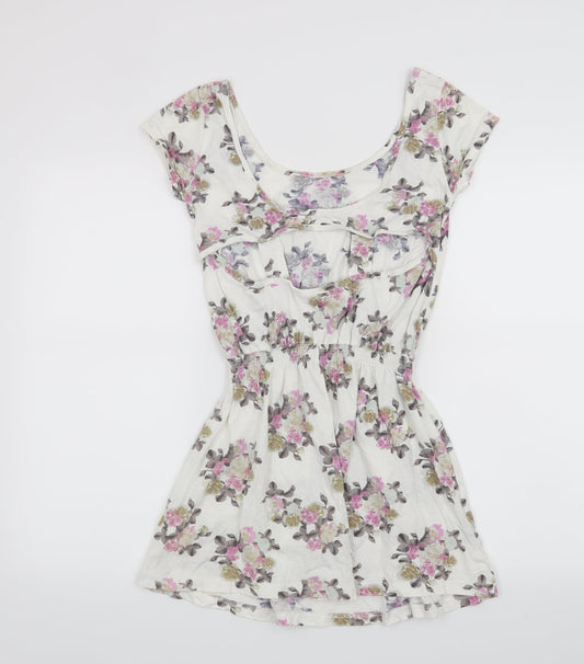 Denim & Co. Womens White Floral A-Line Size 8