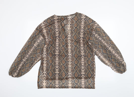 Pull & Bear Womens Brown Animal Print Basic Blouse Size XS