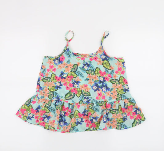 Candy Couture Girls Blue Floral Basic Tank Size 10 Years