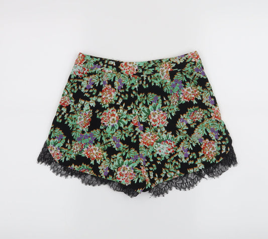 Topshop Womens Black Floral Hot Pants Shorts Size 6